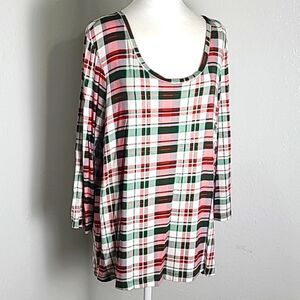 Cato Red, Green & White Plaid Pullover Top, Size 14/16W